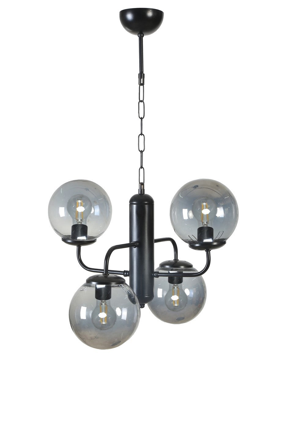 Candeeiro de Teto – 70 cm a 35 cm de altura – Preto e Fumaça – Metal e Vidro