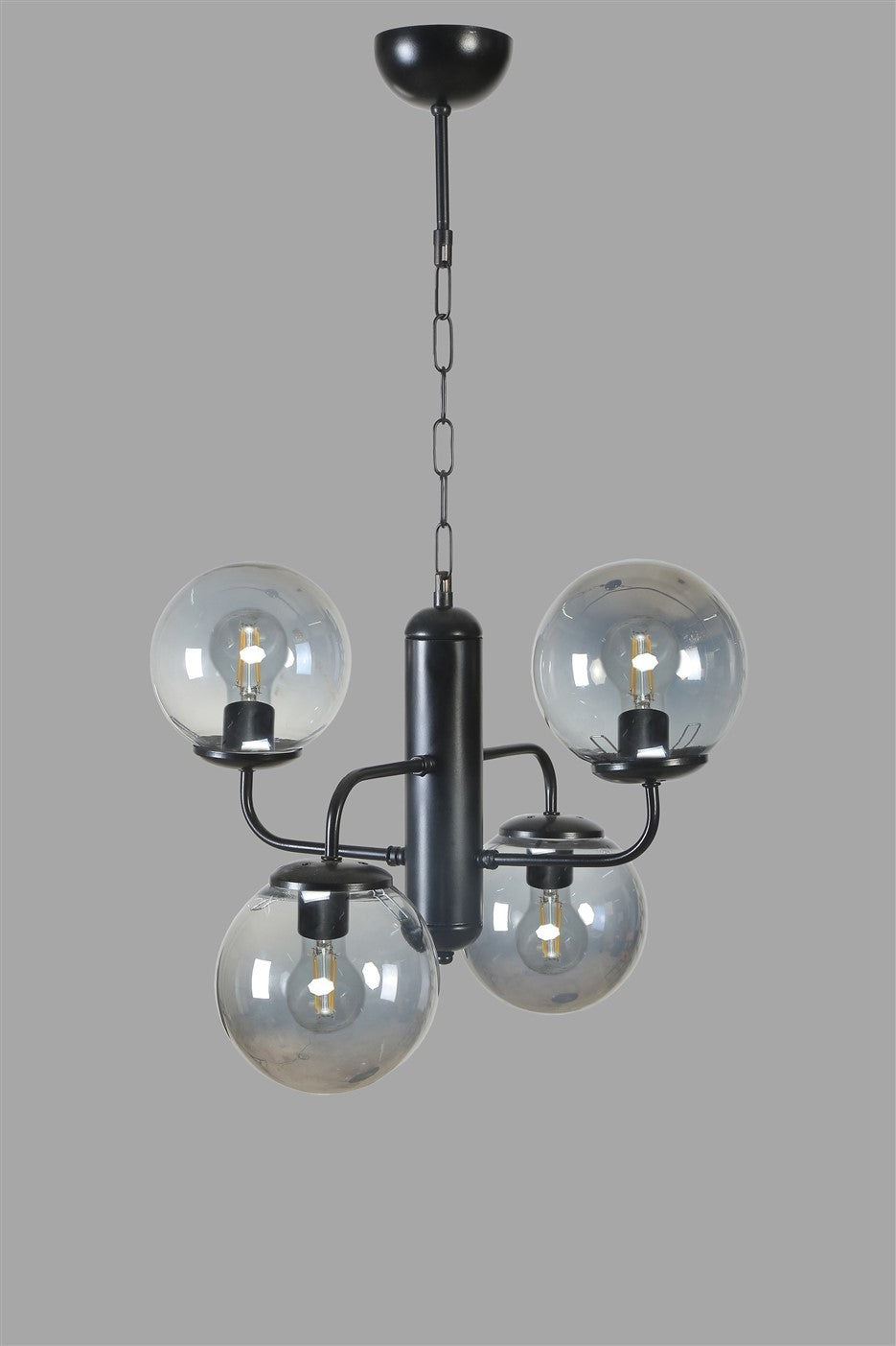 Candeeiro de Teto – 70 cm a 35 cm de altura – Preto e Fumaça – Metal e Vidro