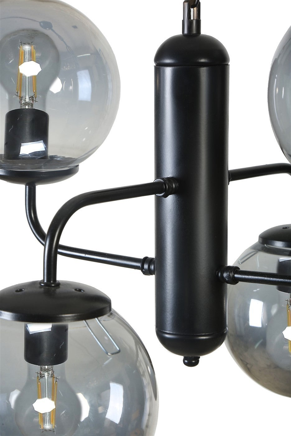 Candeeiro de Teto – 70 cm a 35 cm de altura – Preto e Fumaça – Metal e Vidro