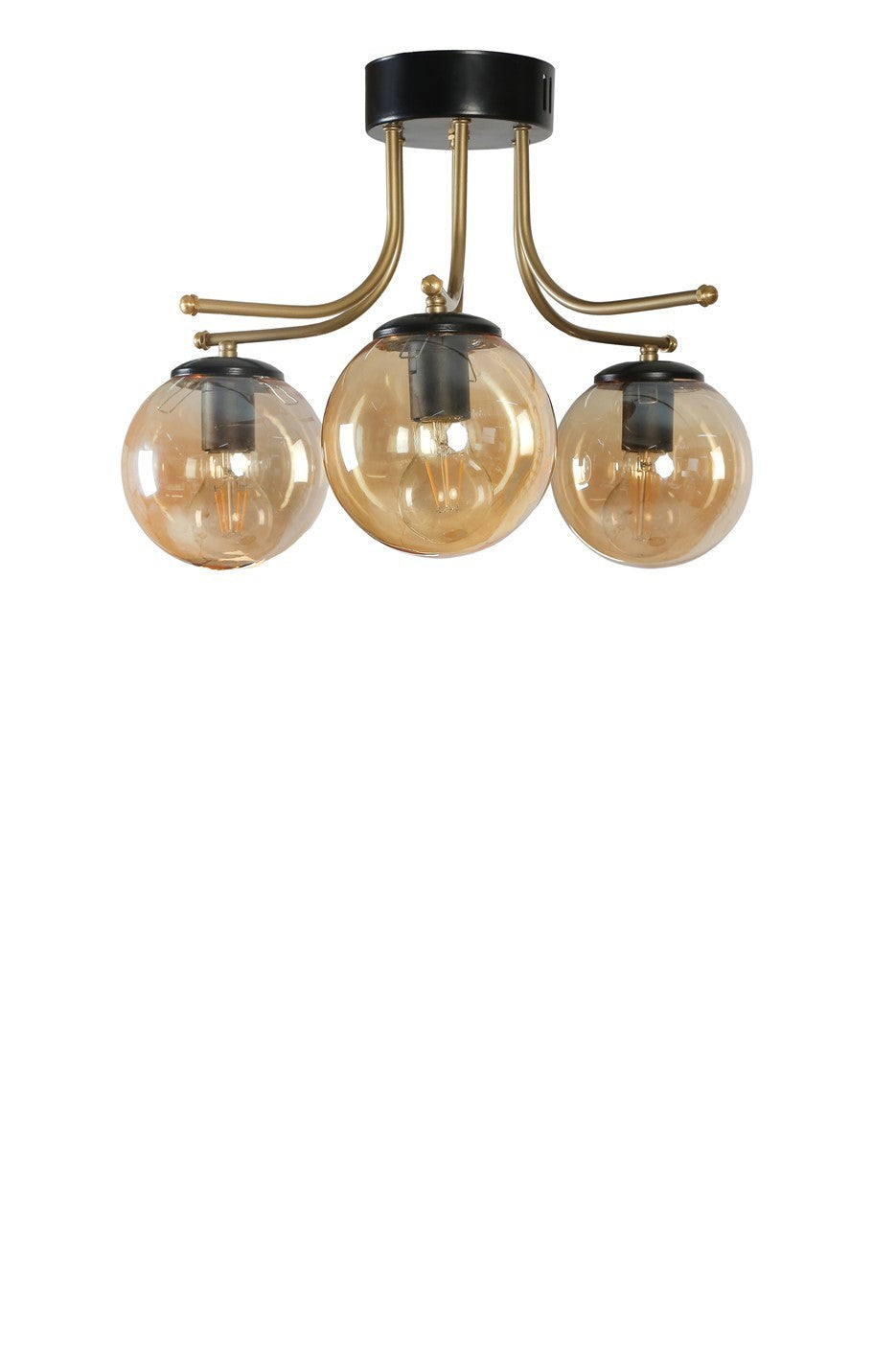 Candeeiro de Teto – 50 cm – Âmbar e Preto – Metal e Vidro