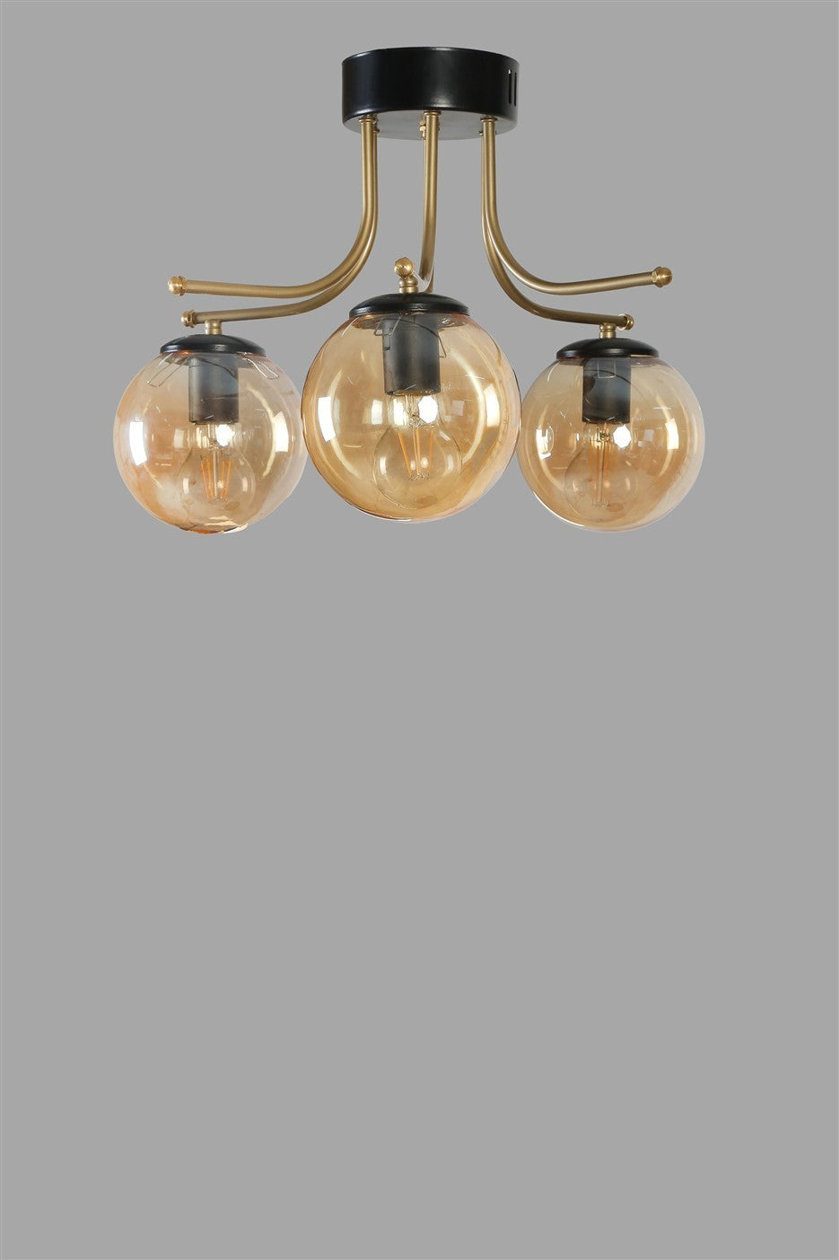 Candeeiro de Teto – 50 cm – Âmbar e Preto – Metal e Vidro