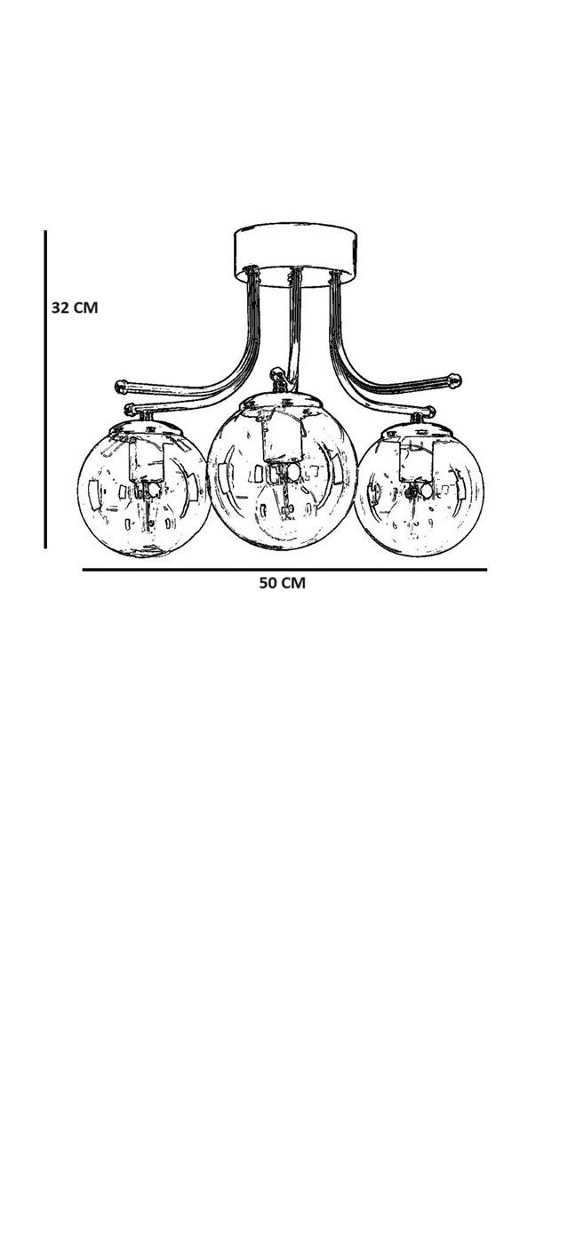 Candeeiro de Teto – 50 cm – Âmbar e Preto – Metal e Vidro
