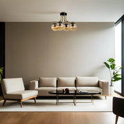 Candeeiro de Teto – 50 cm – Âmbar e Preto – Metal e Vidro