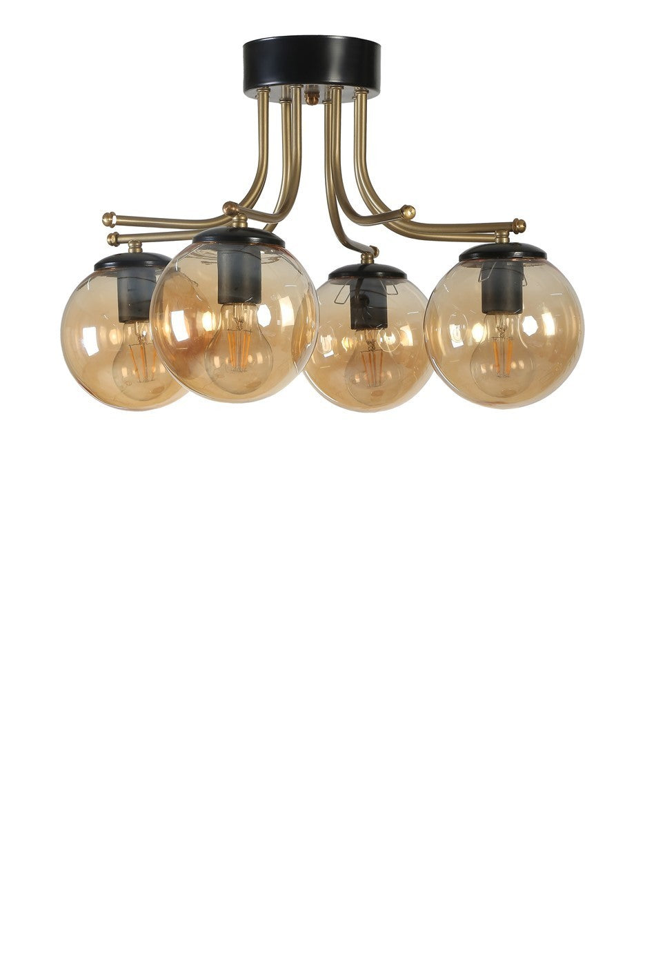 Candeeiro de Teto – 50 cm – Âmbar e Preto – Metal e Vidro