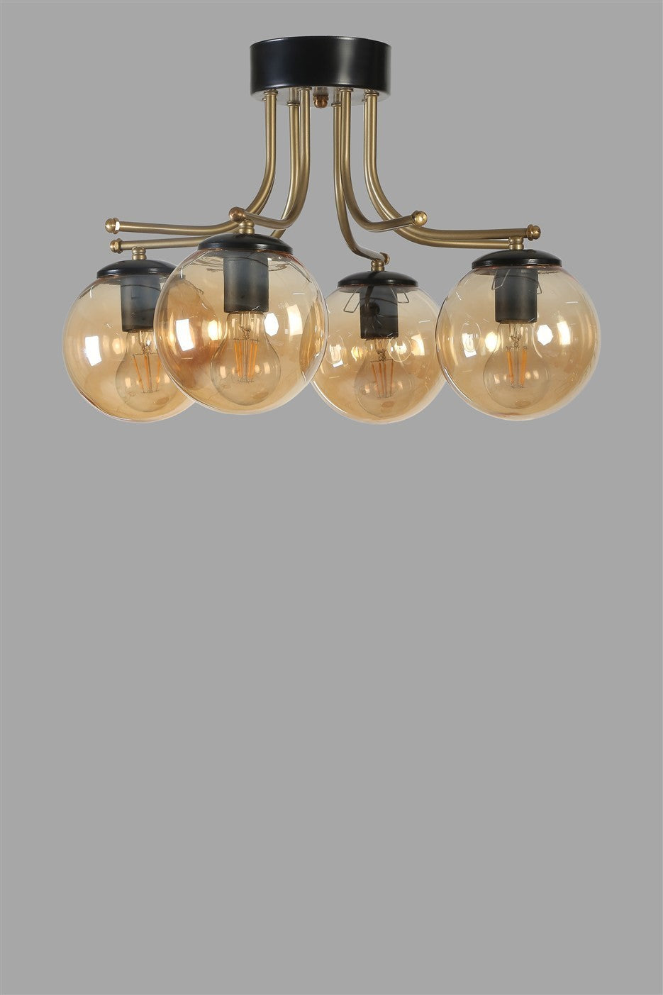 Candeeiro de Teto – 50 cm – Âmbar e Preto – Metal e Vidro