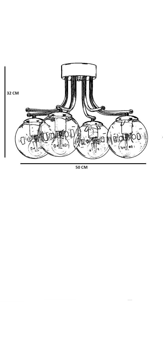 Candeeiro de Teto – 50 cm – Âmbar e Preto – Metal e Vidro