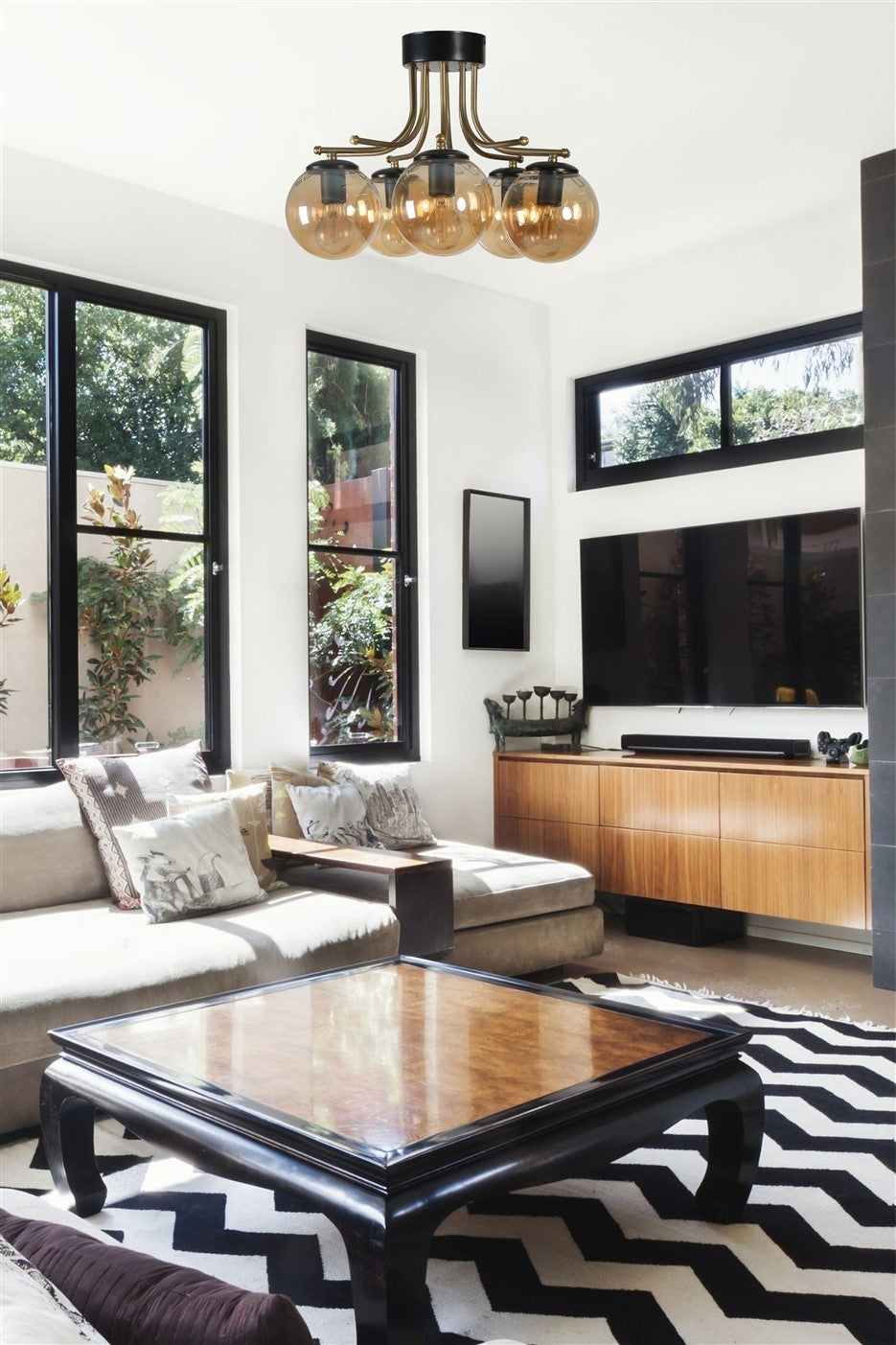 Candeeiro de Teto – 50 cm – Âmbar e Preto – Metal