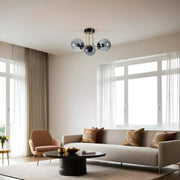 Candeeiro de Teto – 40 cm de diâmetro – Preto e Fumo – Metal e vidro