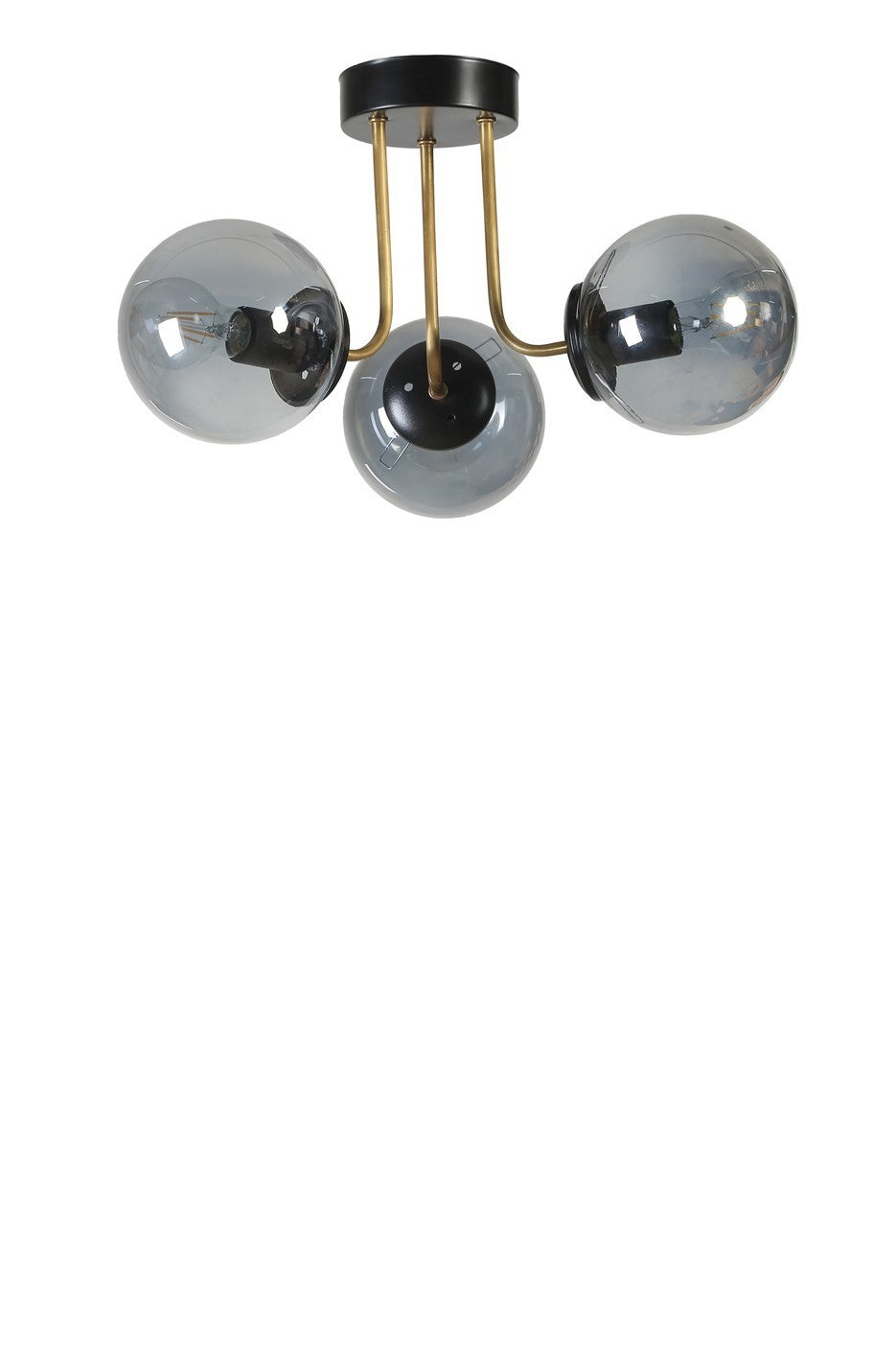 Candeeiro de Teto – 40 cm de diâmetro – Preto e Fumo – Metal e vidro