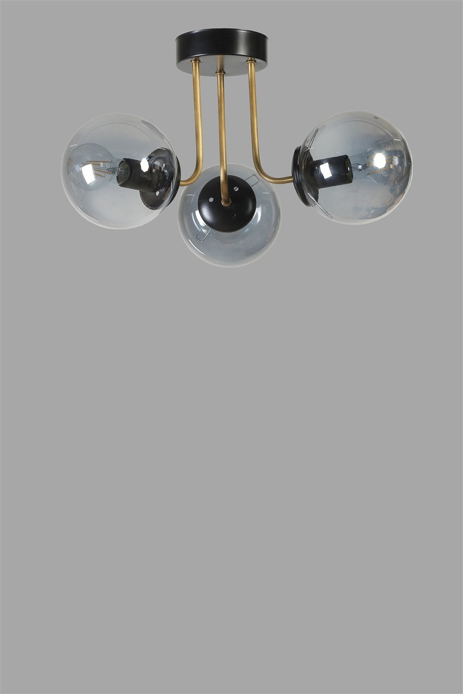 Candeeiro de Teto – 40 cm de diâmetro – Preto e Fumo – Metal e vidro