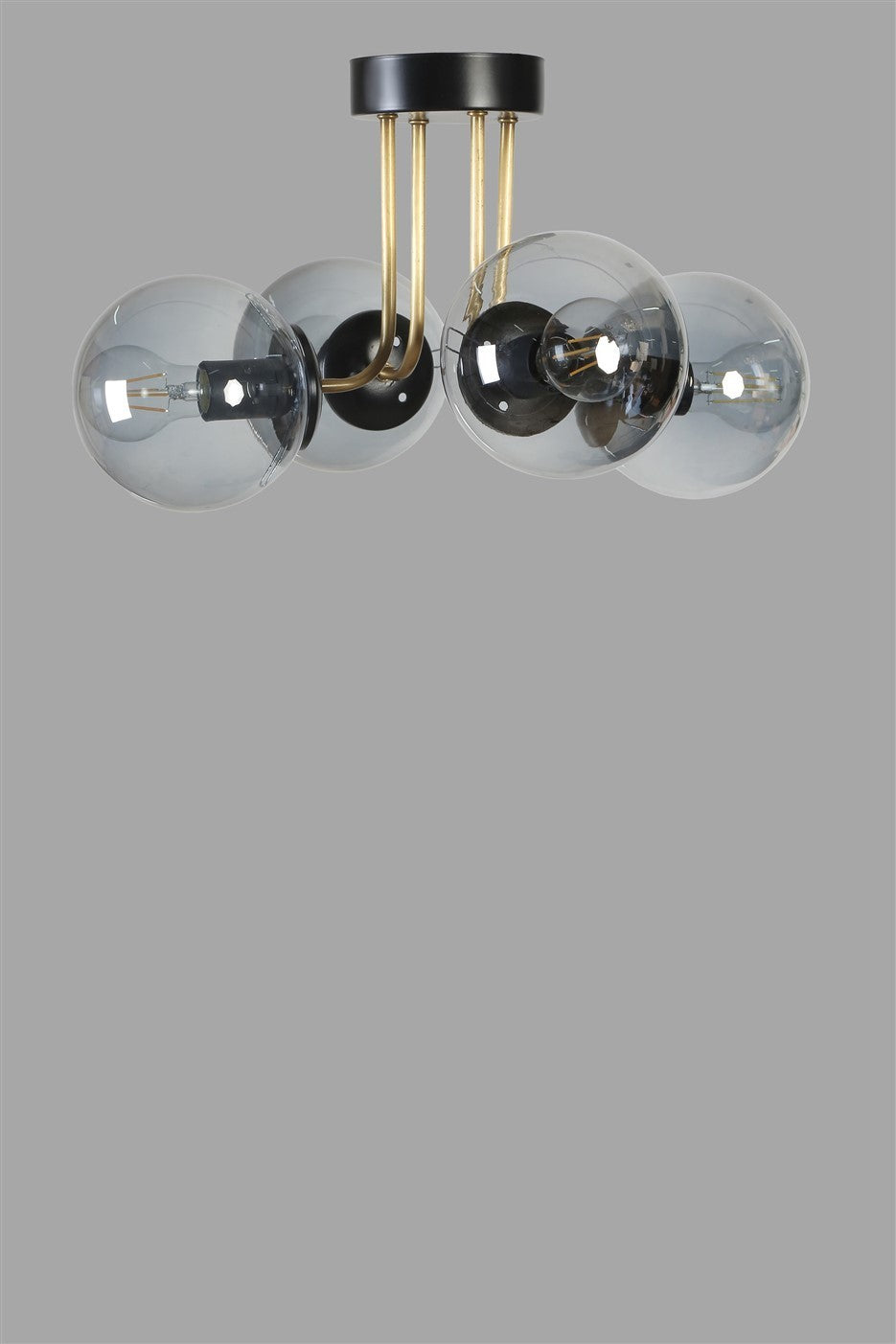 Candeeiro de Teto – 40 cm de diâmetro – Preto e Fumo – Metal e vidro