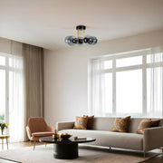 Candeeiro de Teto – 45 cm – Preto e Fumaça – Metal e Vidro