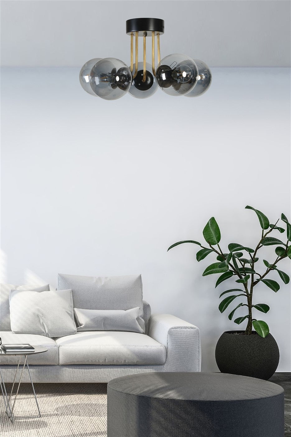 Candeeiro de Teto – 45 cm – Preto e Fumaça – Metal e Vidro