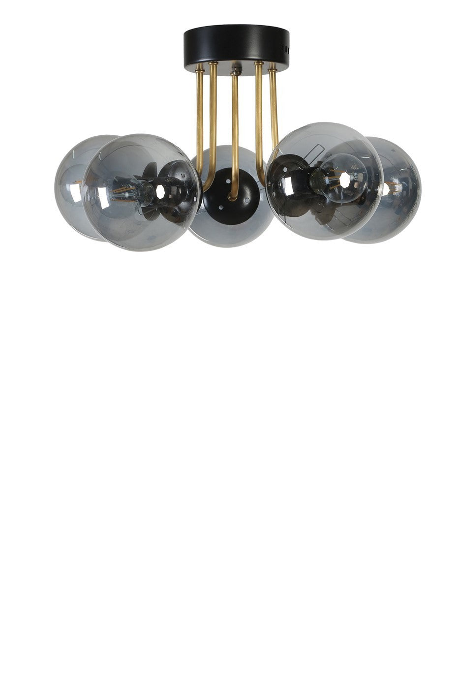 Candeeiro de Teto – 45 cm – Preto e Fumaça – Metal e Vidro