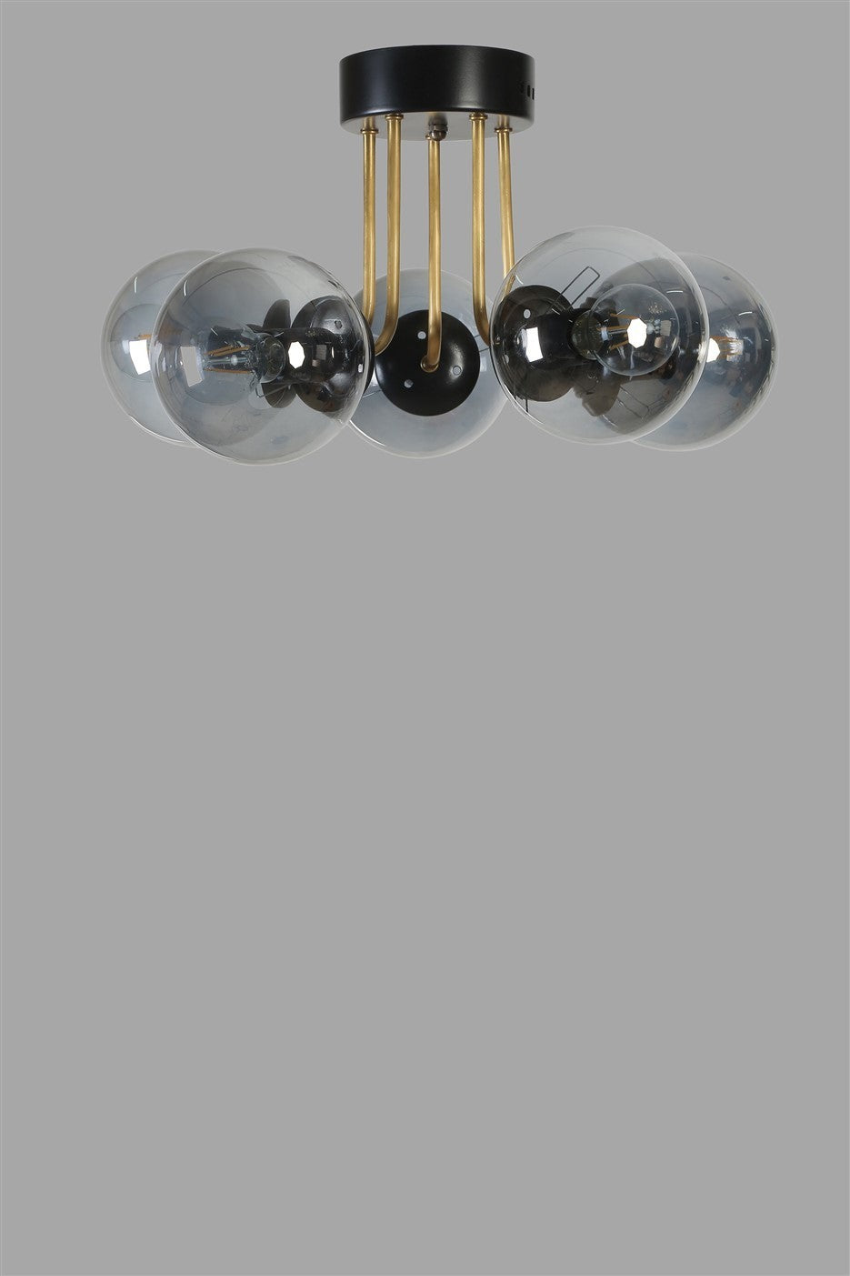 Candeeiro de Teto – 45 cm – Preto e Fumaça – Metal e Vidro