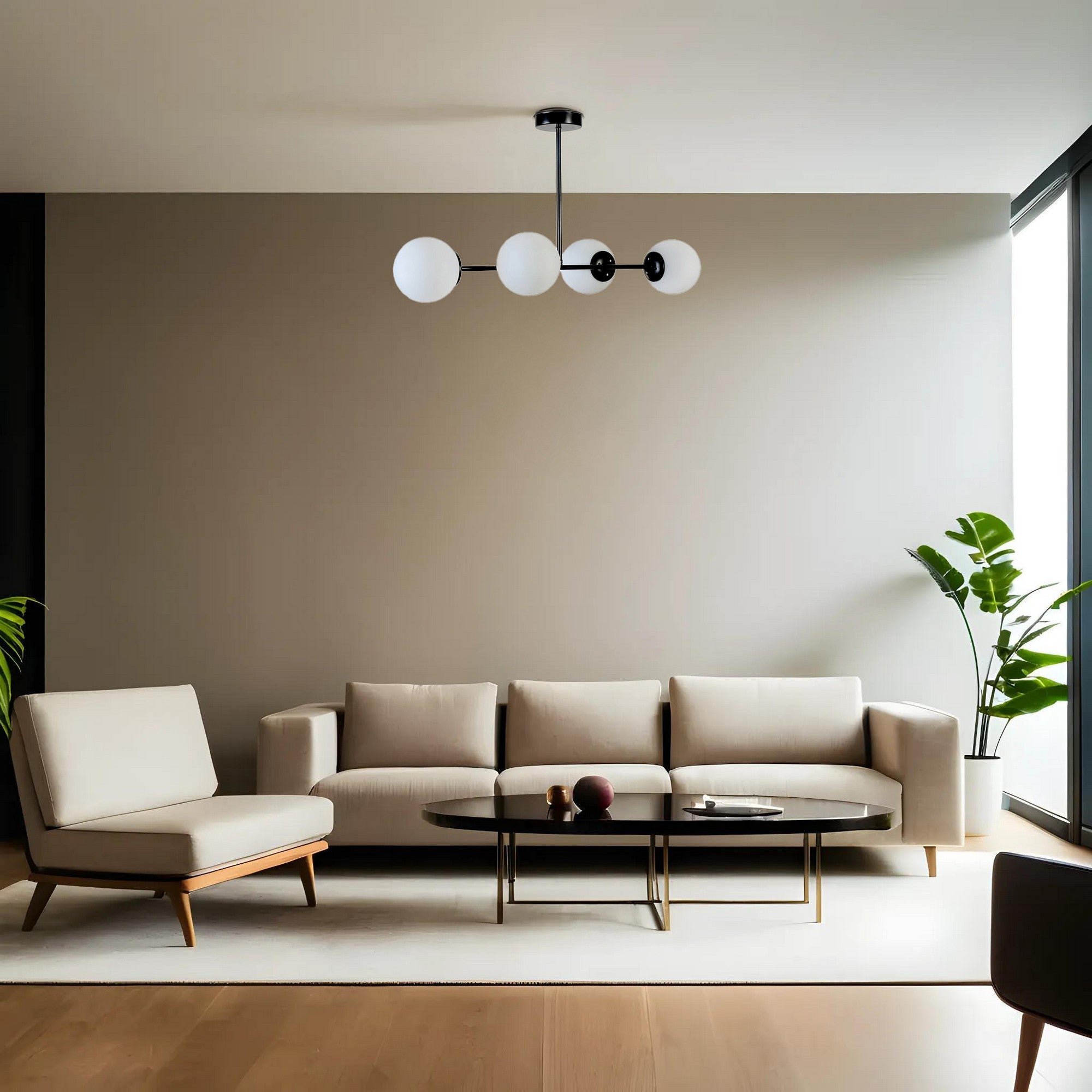 Candeeiro de Teto – 90 cm – Preto e Branco – Metal e Vidro