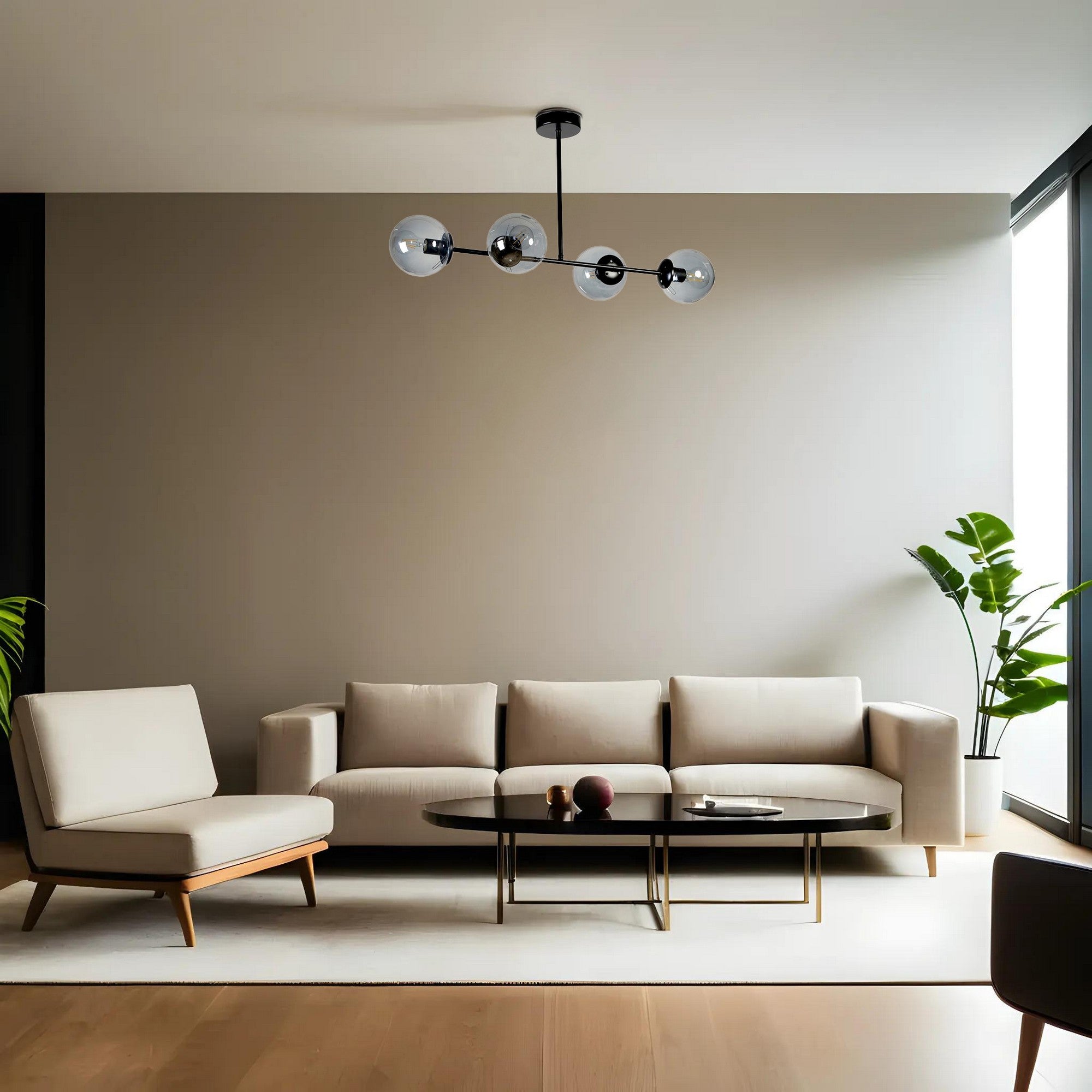 Candeeiro de Teto – 90 cm – Preto e Fumê – Metal e Vidro