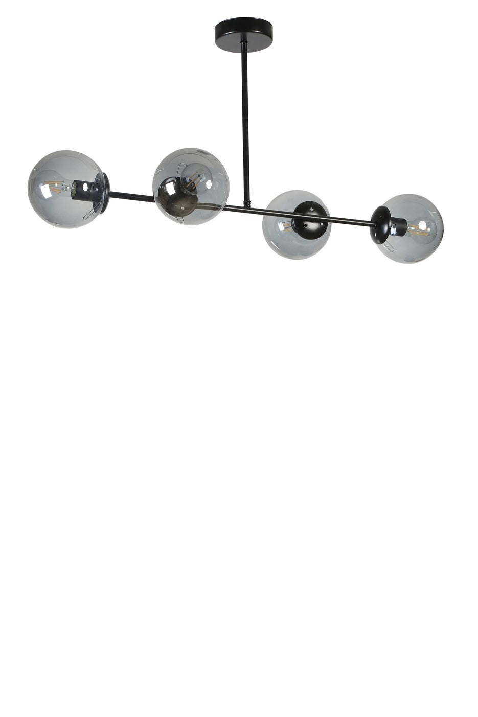 Candeeiro de Teto – 90 cm – Preto e Fumê – Metal e Vidro