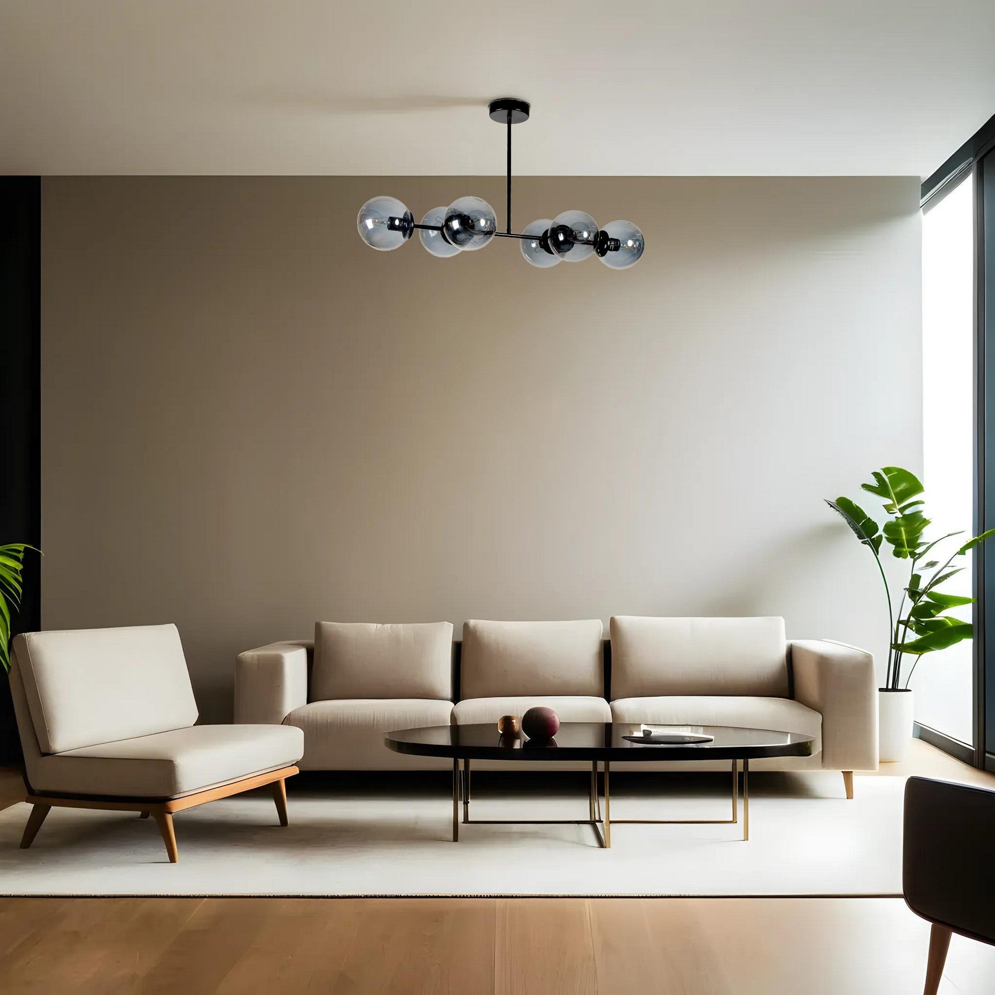 Candeeiro de Teto – 90 cm – Preto e Fumê – Metálico e Vidro