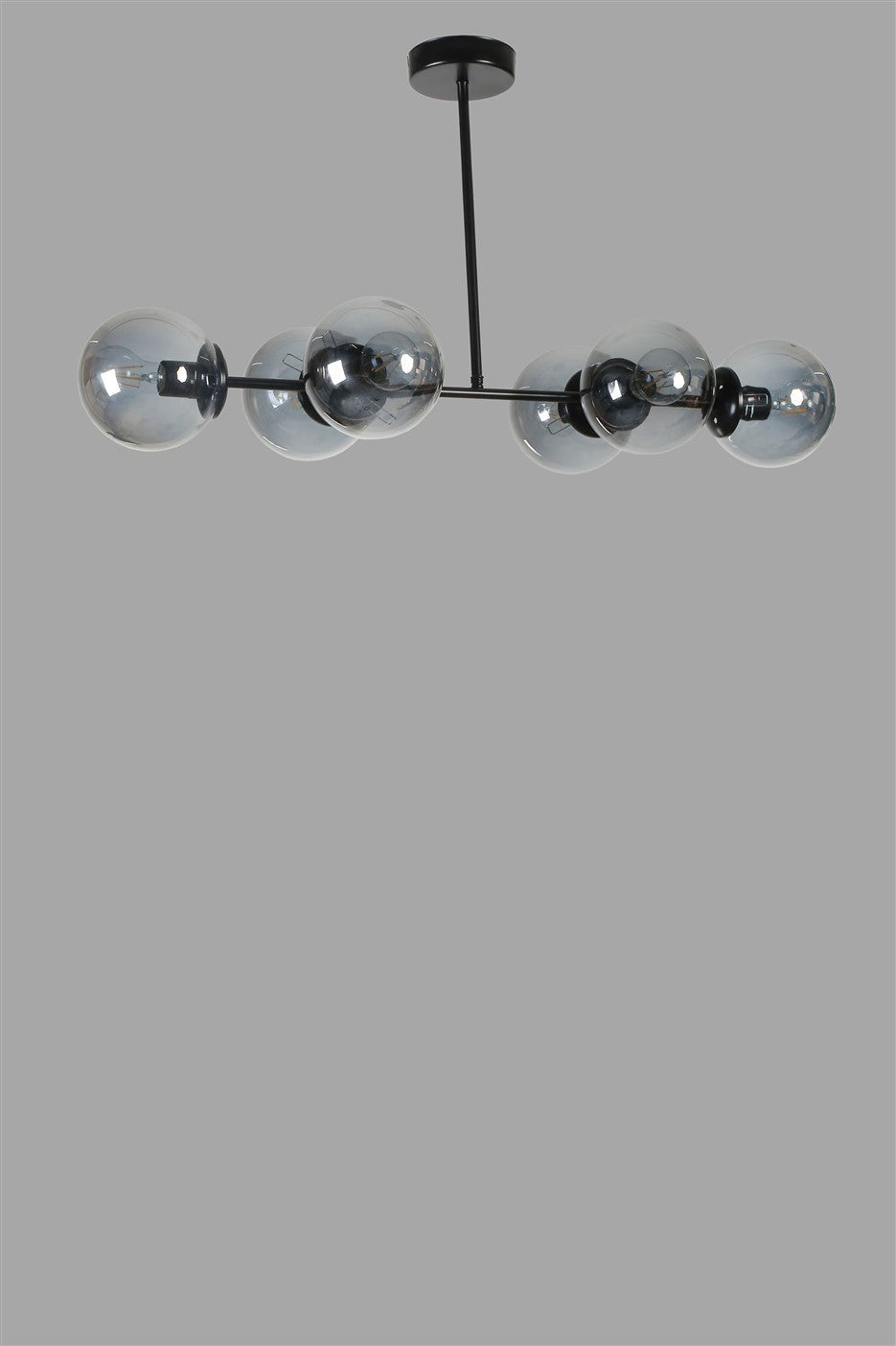 Candeeiro de Teto – 90 cm – Preto e Fumê – Metálico e Vidro