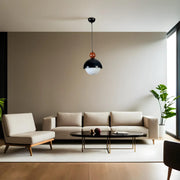 Candeeiro de Teto – 25 cm diâmetro x 70 cm altura – Preto e Branco – Metal