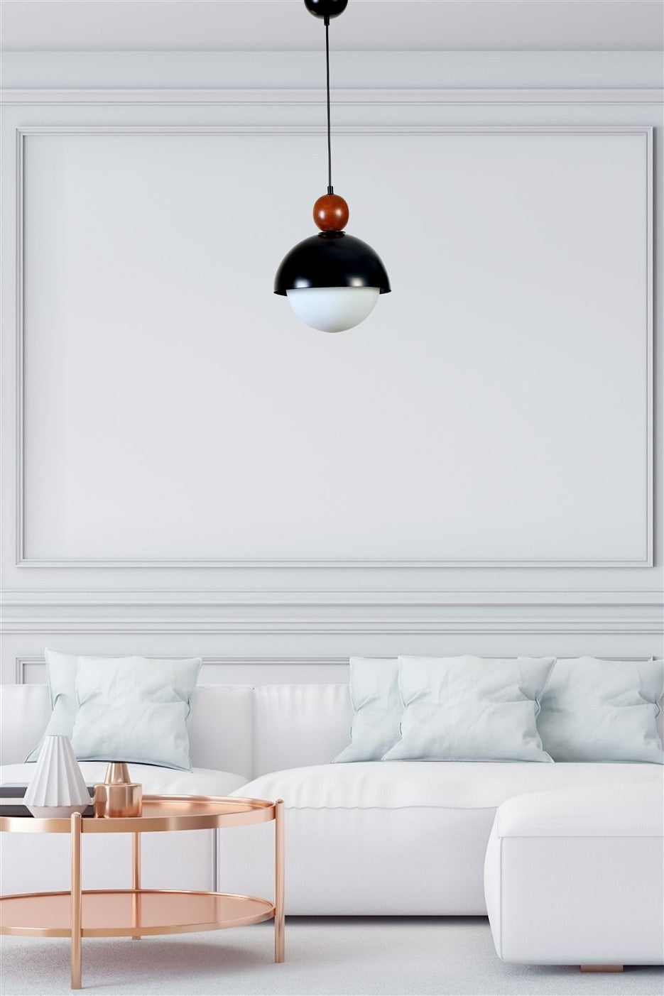 Candeeiro de Teto – 25 cm diâmetro x 70 cm altura – Preto e Branco – Metal