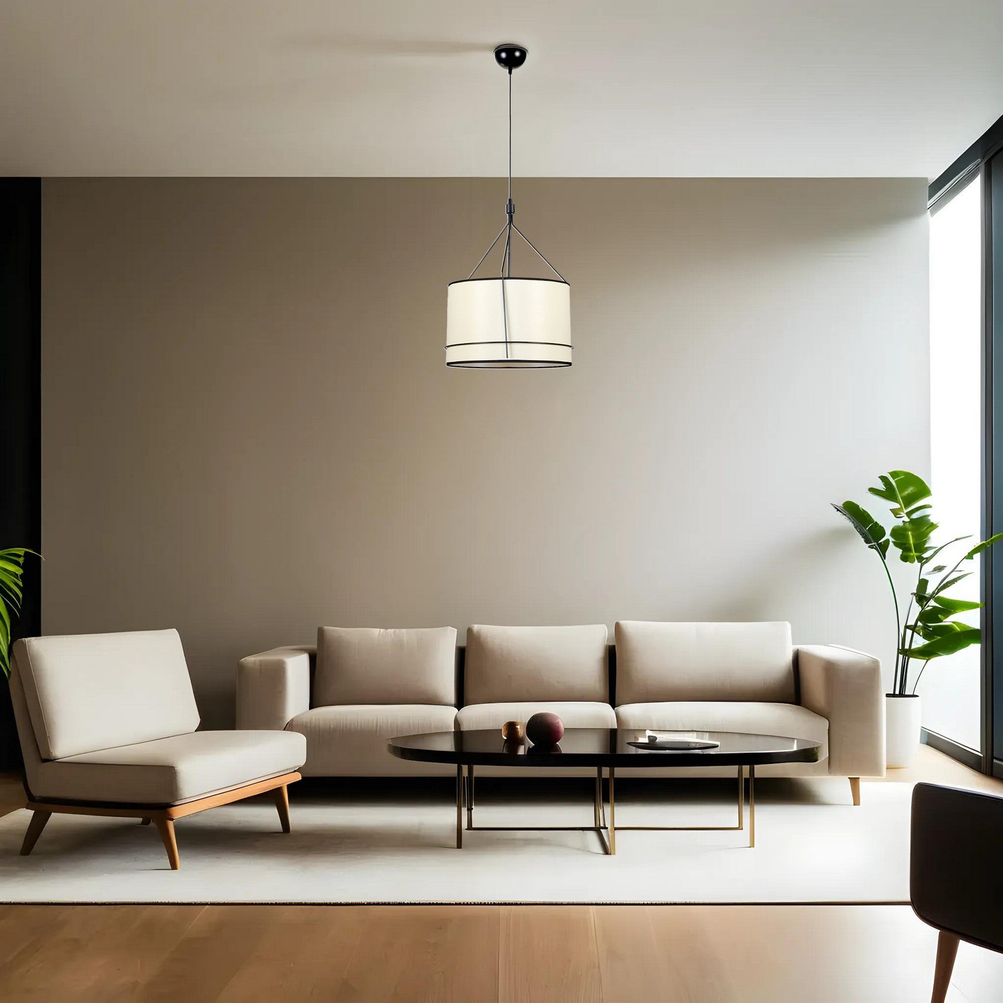 Candeeiro de Teto – 40 cm – Preto e Creme – Metálico