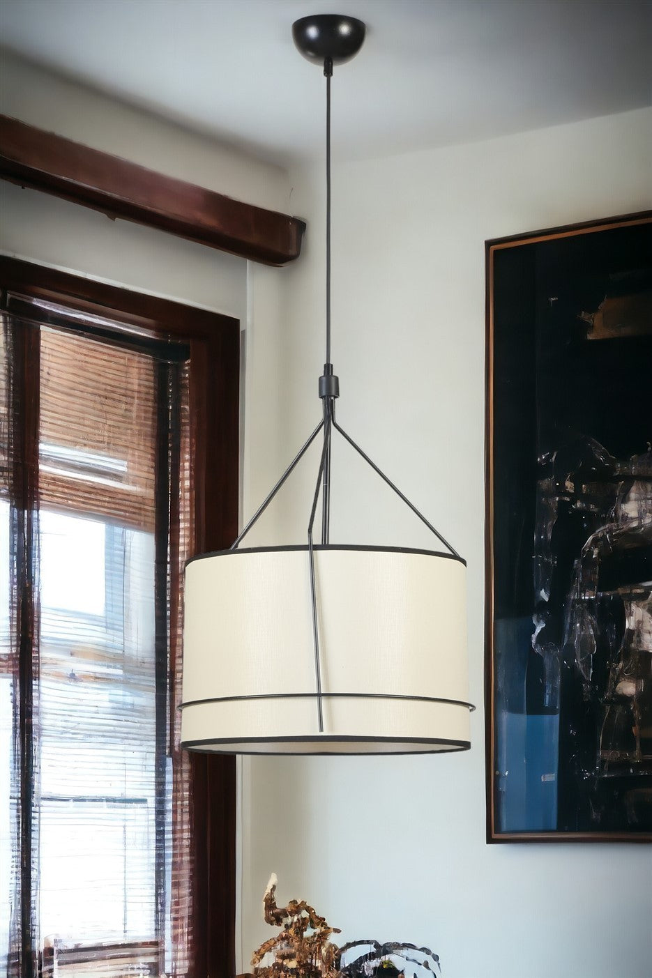 Candeeiro de Teto – 40 cm – Preto e Creme – Metálico