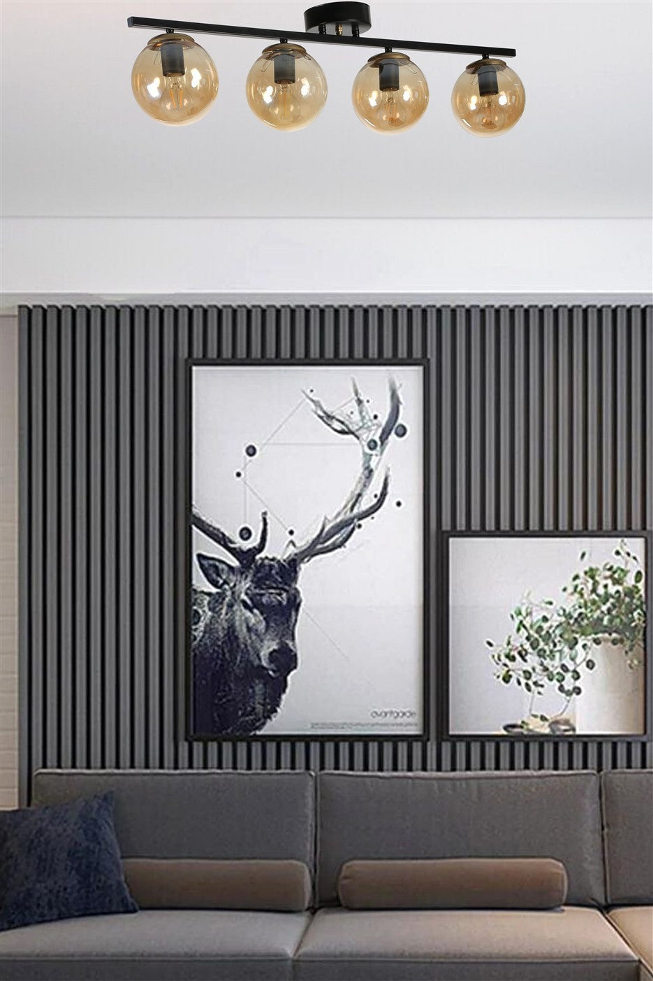 Candeeiro de Teto – 15 cm de diâmetro – Preto e Âmbar – Metálico e vidro