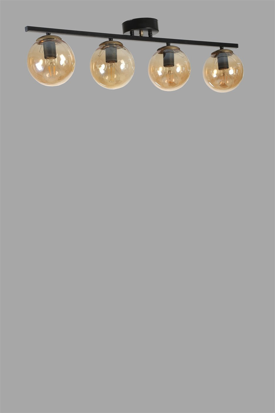 Candeeiro de Teto – 15 cm de diâmetro – Preto e Âmbar – Metálico e vidro