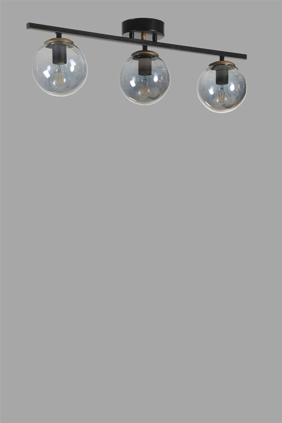 Candeeiro de Teto – 15 cm diâmetro – Preto e Fumê – Corpo metálico com tampa de vidro