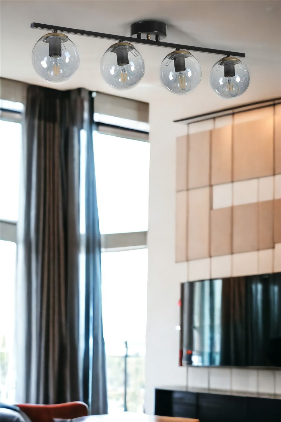 Candeeiro de Teto – 75 cm – Preto e Fumaça – Metal e Vidro