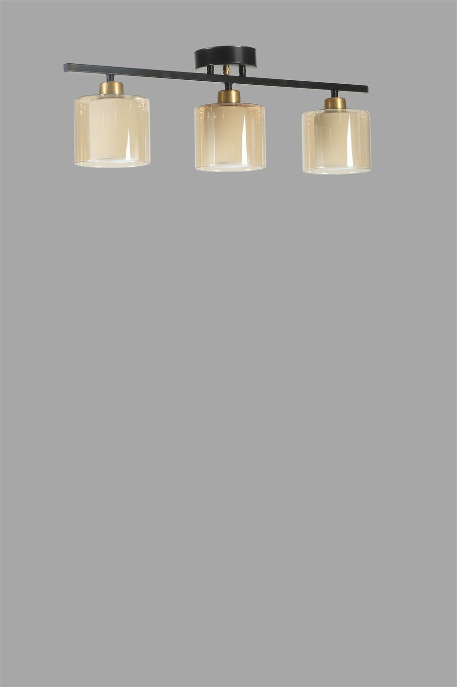 Candeeiro de Teto – 15 cm – Preto e Âmbar – Metal e vidro