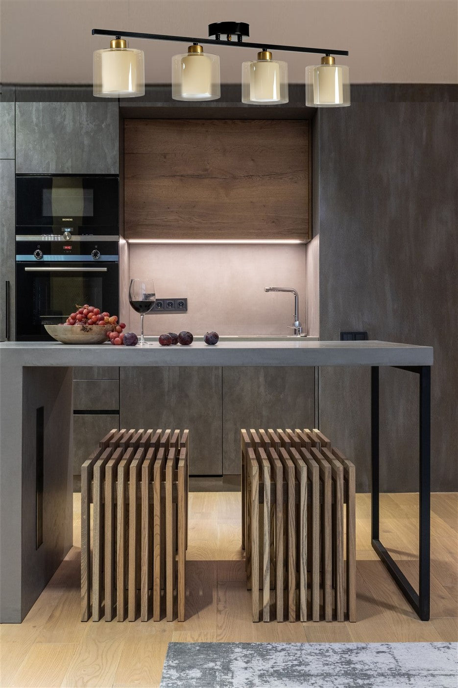 Candeeiro de Teto – 15 cm – Preto e Âmbar – Metal e Vidro