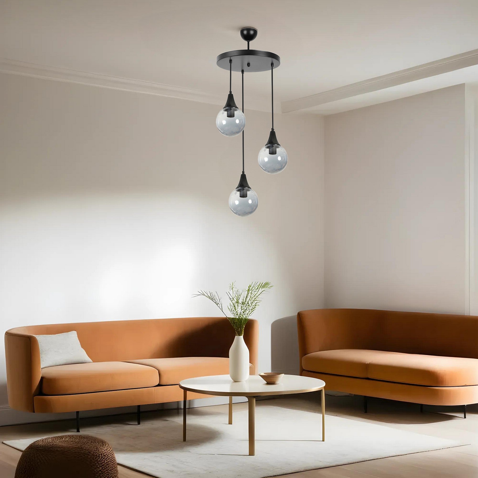 Candeeiro de Teto – 70 cm – Preto e Fumaça – Metal e Vidro