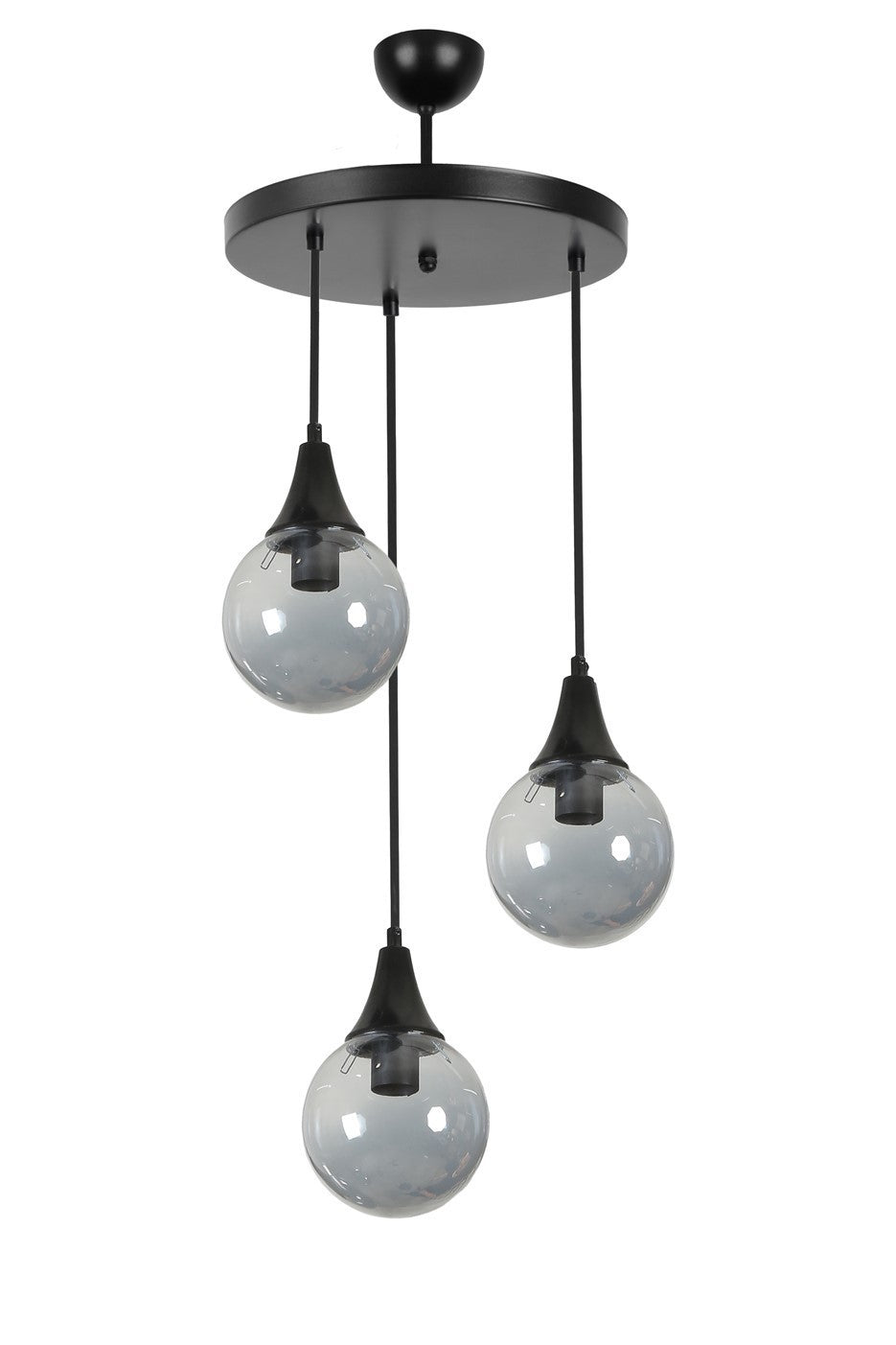 Candeeiro de Teto – 70 cm – Preto e Fumaça – Metal e Vidro