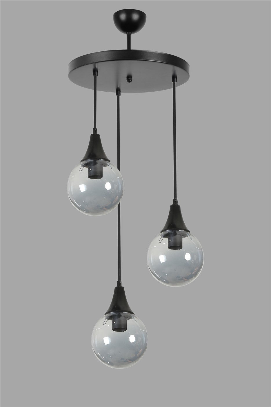 Candeeiro de Teto – 70 cm – Preto e Fumaça – Metal e Vidro