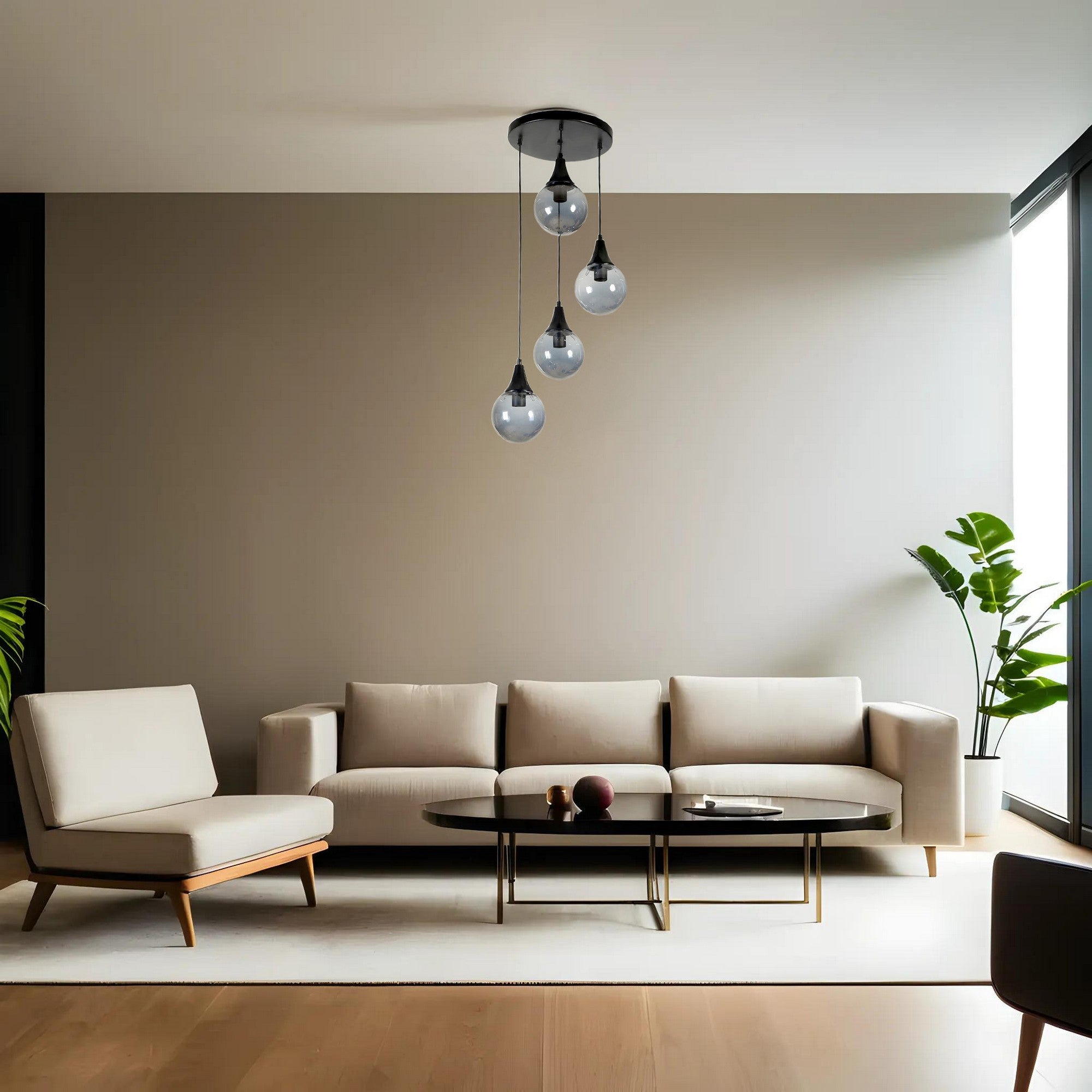 Candeeiro de Teto – 30cm – Preto e Fumê – Metal e Vidro