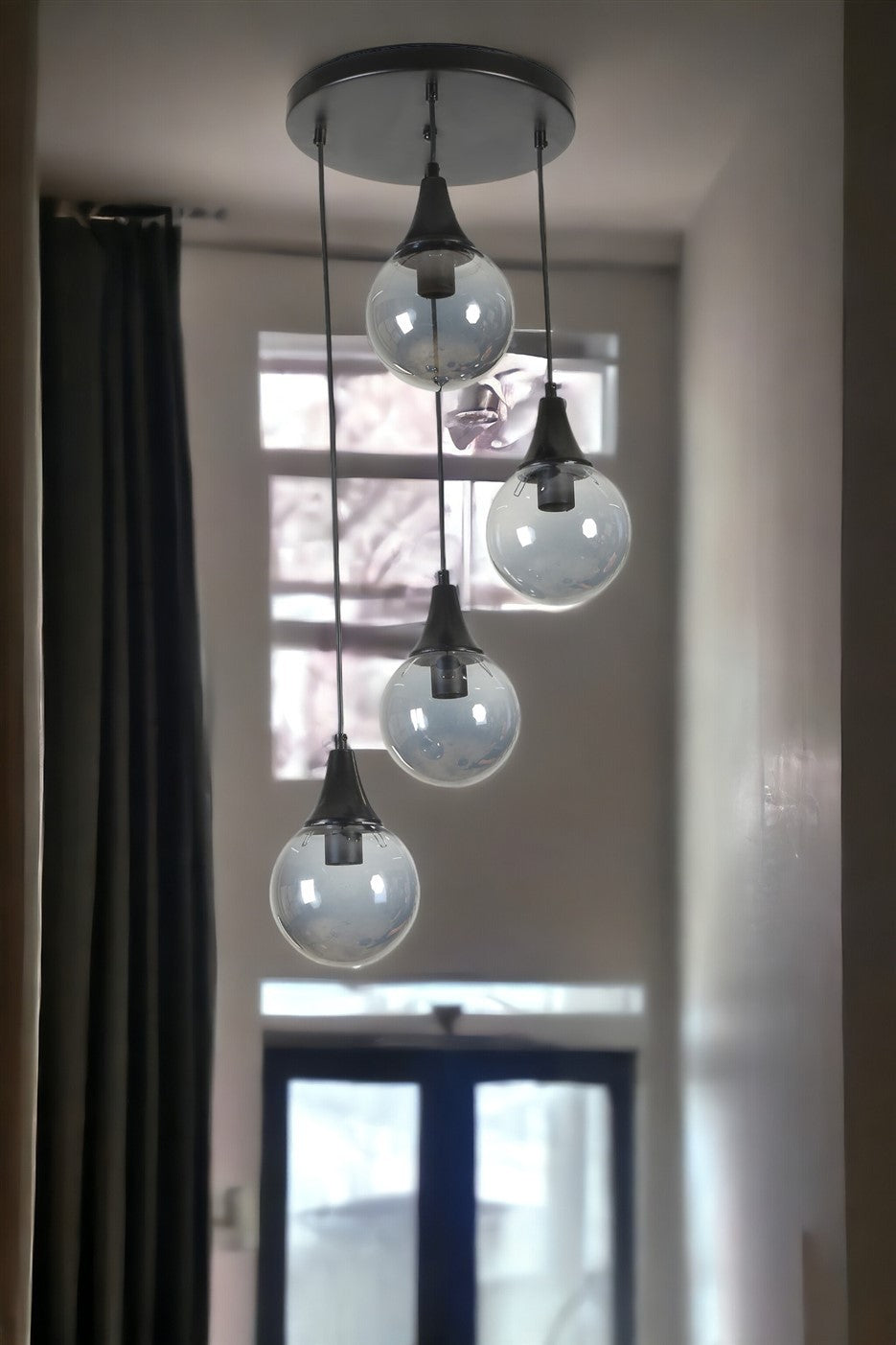 Candeeiro de Teto – 30cm – Preto e Fumê – Metal e Vidro