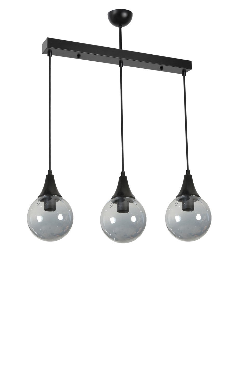 Candeeiro de Teto – 15 cm x 70 cm – Preto e Fumê – Metal e Vidro