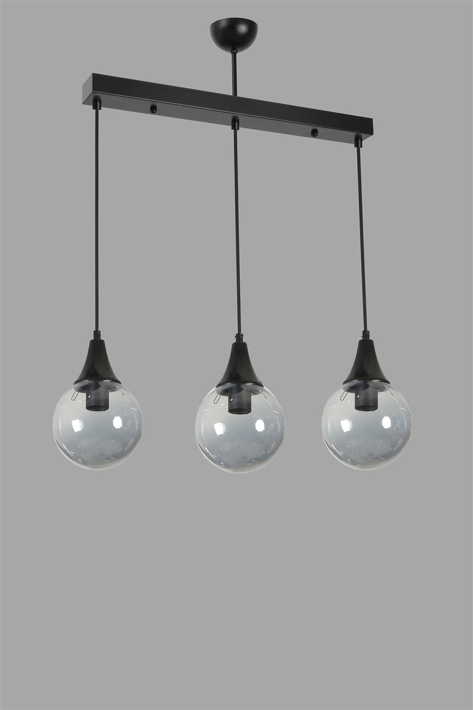 Candeeiro de Teto – 15 cm x 70 cm – Preto e Fumê – Metal e Vidro