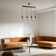 Candeeiro de Teto - 65 cm - Fumê e Preto - Metal e Vidro