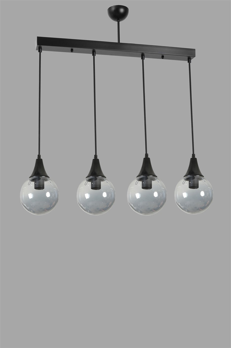 Candeeiro de Teto - 65 cm - Fumê e Preto - Metal e Vidro