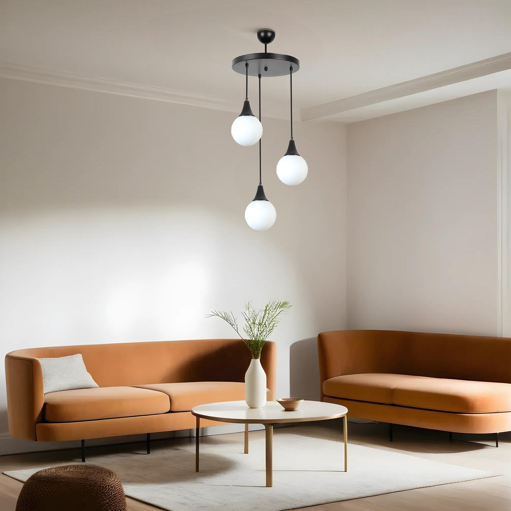 Candeeiro de Teto – 70 cm – Preto e Branco – Metal e Vidro