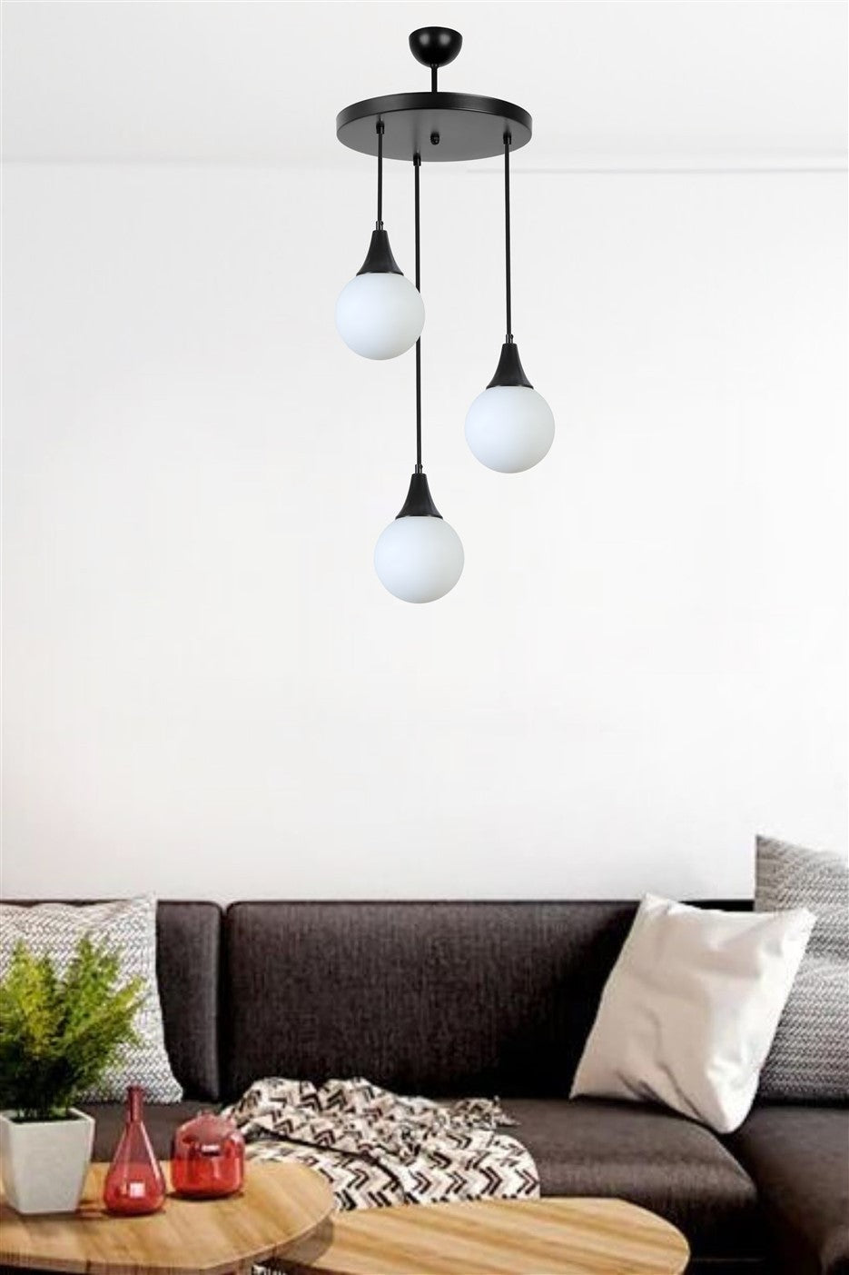 Candeeiro de Teto – 70 cm – Preto e Branco – Metal e Vidro