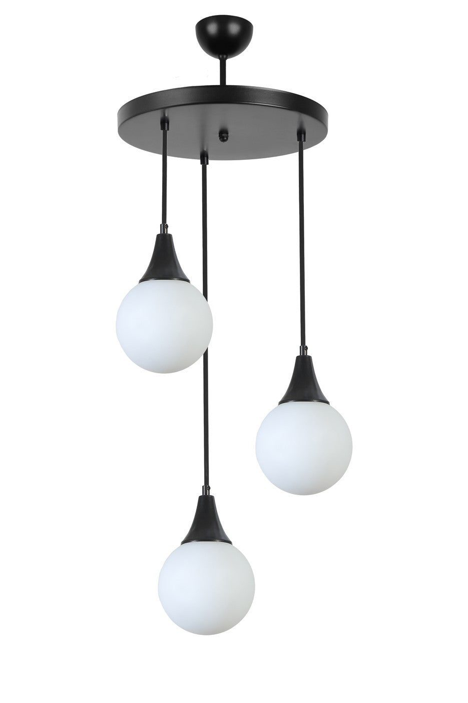 Candeeiro de Teto – 70 cm – Preto e Branco – Metal e Vidro