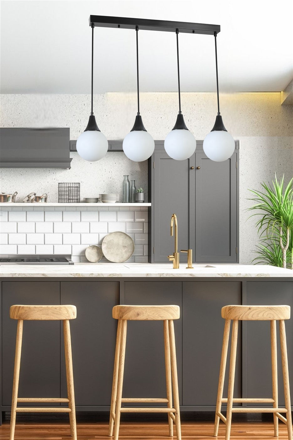 Candeeiro de Teto – 65 cm – Preto e Branco – Metálico