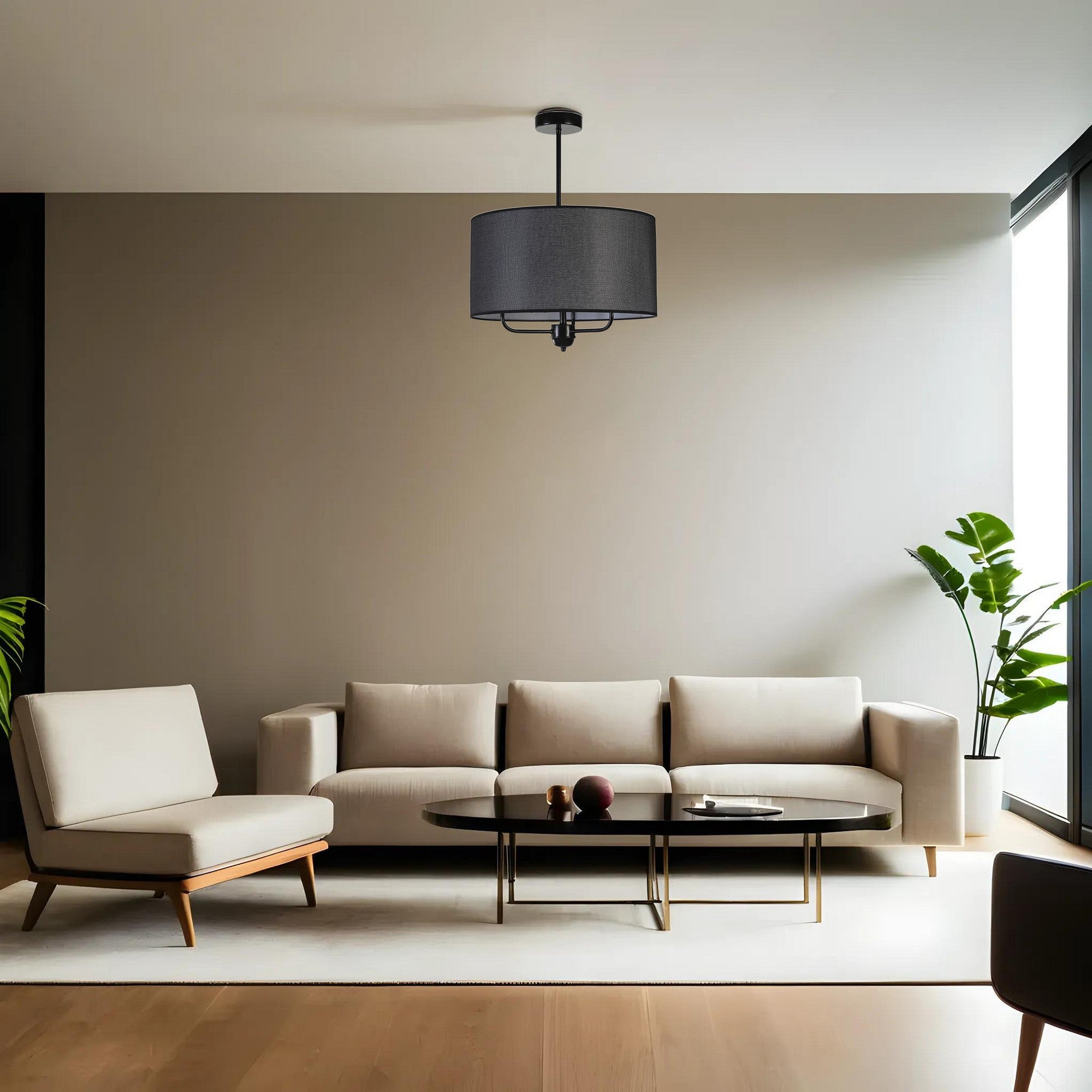 Candeeiro de Teto – 45 cm – Preto – Metal e Tecido