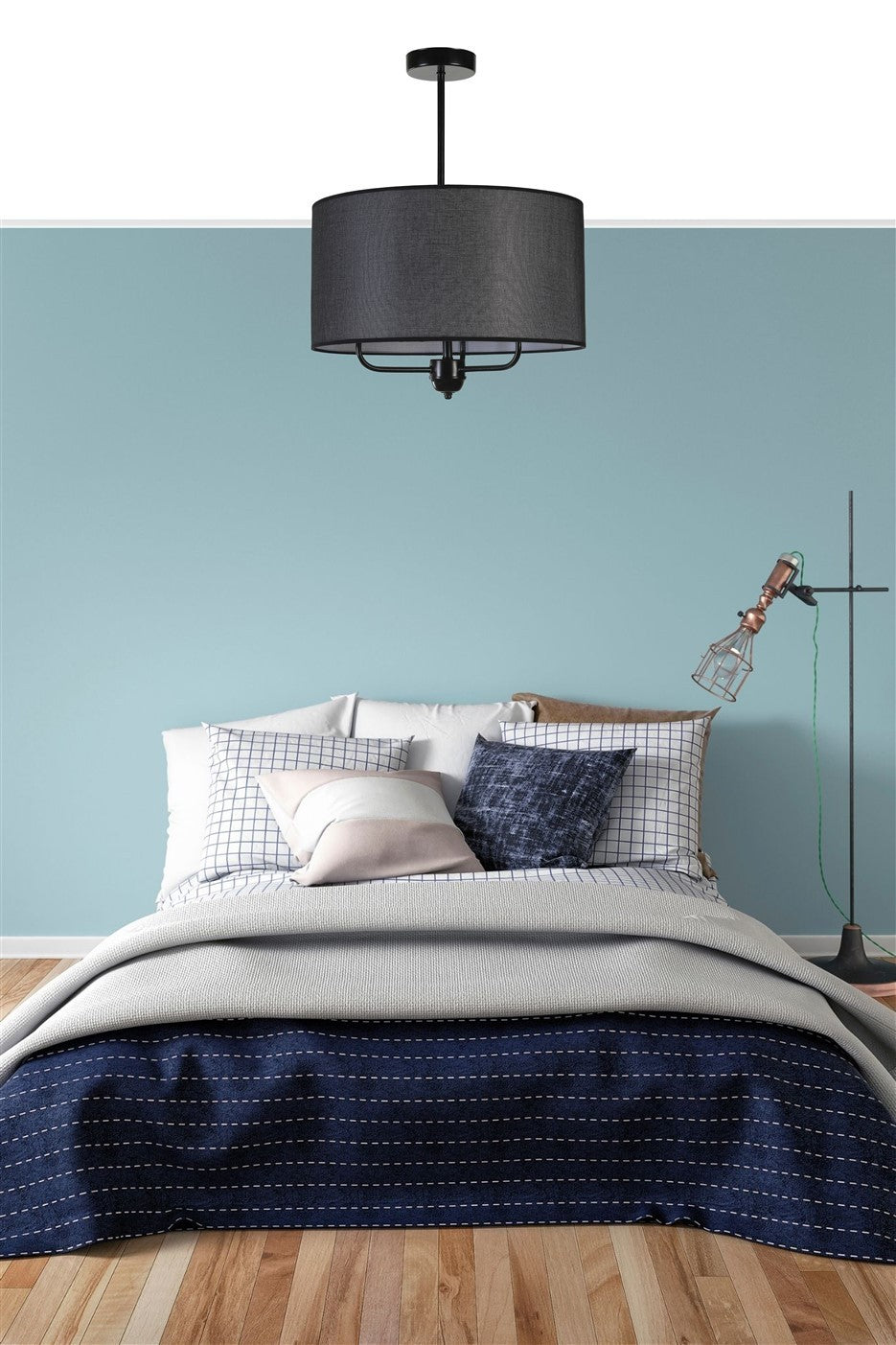 Candeeiro de Teto – 45 cm – Preto – Metal e Tecido