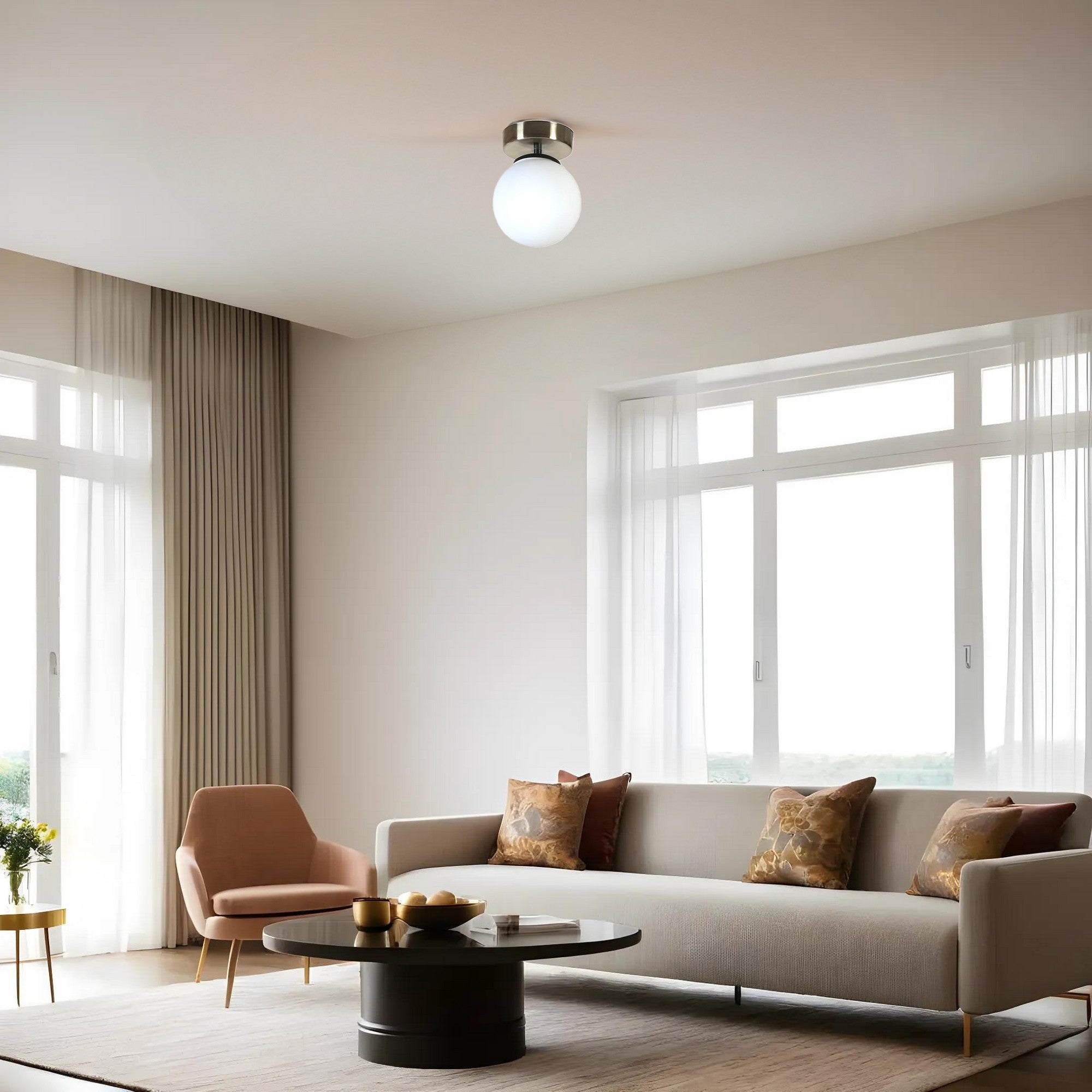 Candeeiro de Teto – 15 cm de diâmetro – Cromado Fosco e Branco – Metal e Vidro